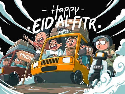 Hatypo Studio - Happy Eid Al-Fitr 2d 2d illustration character character illustration clip studio paint csp digital illustration eid al fitr eid al fitr illustration happy eid idul fitri illustration illustrator people illustration travel illustration travelling