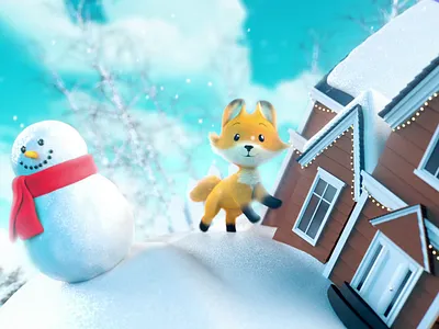 Winter Fox 3d after effects animation c4d character animation cinema 4d cute forest fox mograph motion graphics run snow snow man visual effects
