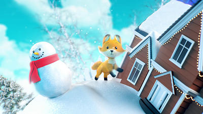 Winter Fox 3d after effects animation c4d character animation cinema 4d cute forest fox mograph motion graphics run snow snow man visual effects