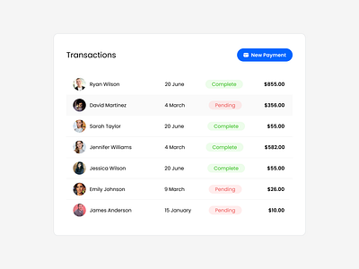 Transactions list product design ui