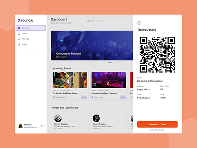 Ticket booking dashboard booking dahboard desktop event event booking qr code sales ticket ticket booking ui design web