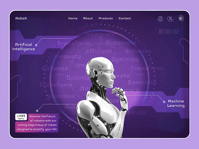 Robox AI Robot artificial inteligence branding design graphic design hero banner illustration landing page logo robot typography ui ux vector web website
