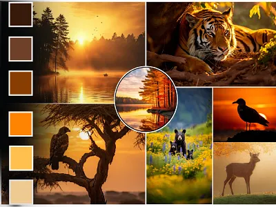 Mood board animation branding design designing forest graphic design illustration logo mood board motion graphics nature photoshop poster sunset text ui