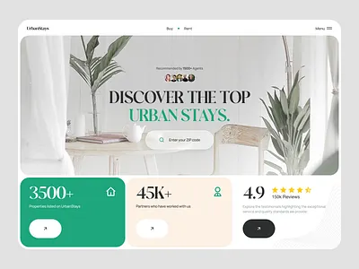 Real Estate Website - UrbanStays airbnb home landing page real estate rent property uidesign uxdesign vacation home website design