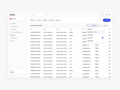 Reporting Tables - Web App dashboard enterprise product design product designer saas ui ux