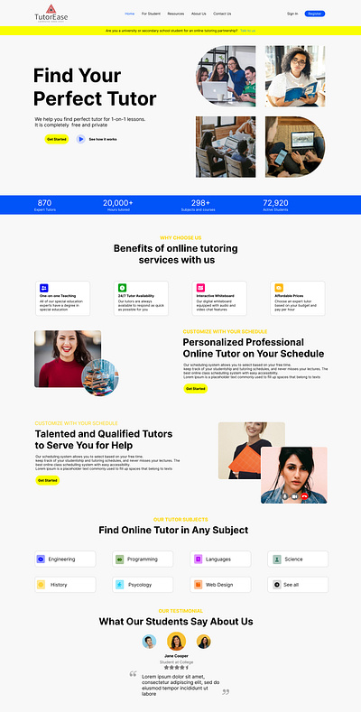 Landing Page for a Tutoring Website