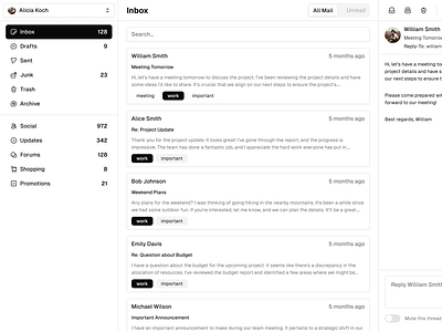 Inbox craxinno craxinno technologies dashboard design figma figma design inbox inbox design kit mail mail design mails portal shad shadcnu shadcnui ui ui uikit uikit web