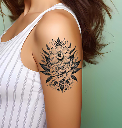 Carnation and Narcissus Birth Flower Tattoo - Ornamental Style graphic design ornamental tattoo