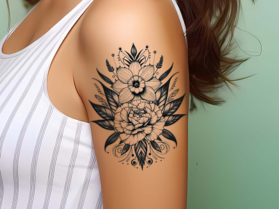 Carnation and Narcissus Birth Flower Tattoo - Ornamental Style graphic design ornamental tattoo