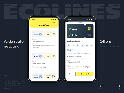 Offers Screens | Ecolines Mobile App booking bus coach ecolines journey logistics mobile app offers operator passengers sale tickets travel uiux