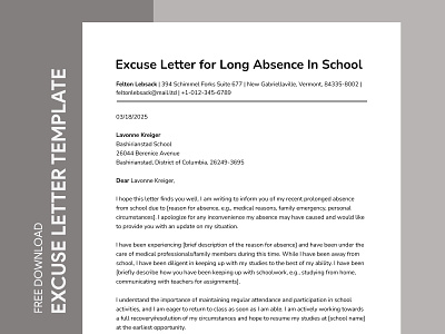 Excuse Letter for Long Absence in School Free Template absence absent docs excuse excuse letter excuse letter for school free google docs templates free template free template google docs google google docs letter school school excuse letter student template