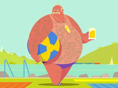 summer memories balaton beach beach ball beach body beer character character design illustration illustrator lake mustache sek sekond summer tattoo tattooed vacation vector vector character weird