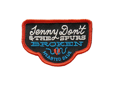 Jenny Patch badge broken heart classic country music country western cowboy cowgirl embroidered patch horseback logo love song name tag patch red and black retro script snake thick border typography wild west