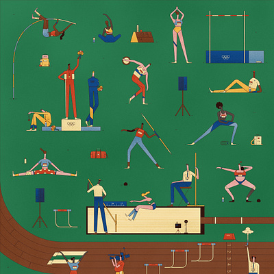 The Olympic Games active character discus high jump illustration long jump medals olympics running shotput sport stretching texture track and field vector