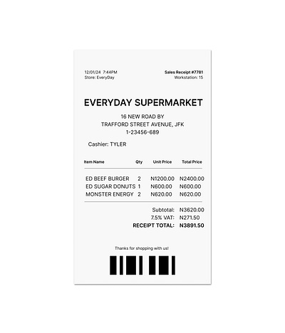 Receipt design for mall/supermarket purchases design receipt tech ui ux