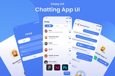 Chatting and Messaging App UI Kit business button flat icon interface internet kit menu message phone profile screen set technology template user