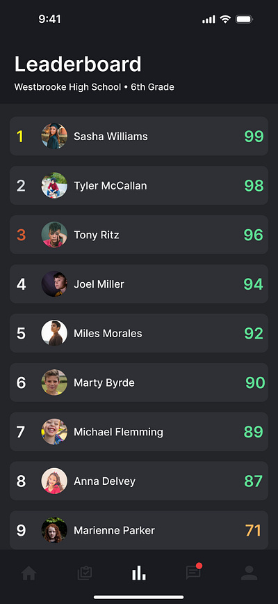 Leaderboard app for grading students, to be used by teachers design education leaderboard tech ui ux