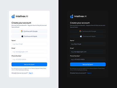 Daily UI #001 - Signup page Light mode and Dark mode challenge dailyui design login page modern sign up page product design sign up ui ux ux design