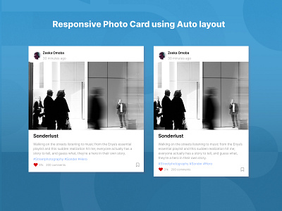 Responsive Photo Card using Auto layout auto layout feed ui design photo card responsive design ui design
