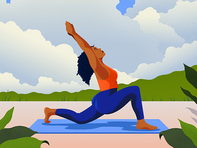 Morning Yoga Class application character colors illustration landscape mobile nature sport stcreching yoga