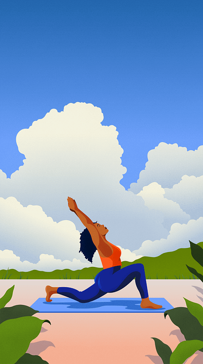 Morning Yoga Class application character colors illustration landscape mobile nature sport stcreching yoga