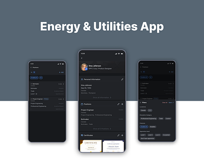 Energy and Utility App dark theme energy mobile app social media ui user profile utility ux