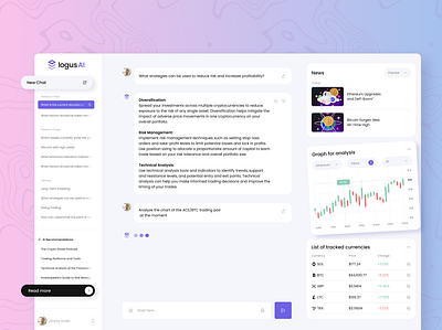Logus AI - trading chat platform ai chat analytics widgets artificial intelligence chart design crypto financial chat g gpt interface trading app trading gpt integration trading platform ui ux uxui
