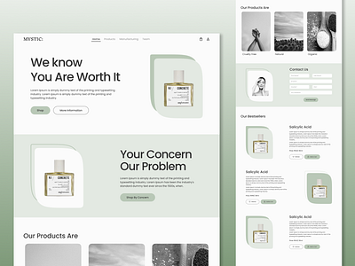 Beauty Product Landing Page aesthetic beauty beauty products design desktop green interactive design layout light theme minimal ui ux web webpage