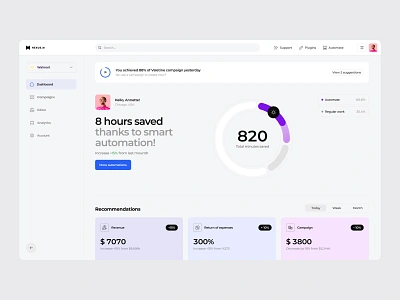 Nexus.ai - Dashboard boxes campaign chart dashboard dashboard design dashboard ui fullscreen left menu management management app menu bar notification social media typographic ui ui design ux