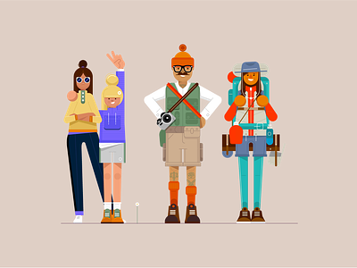 Hikers characters people retro style styletest vector