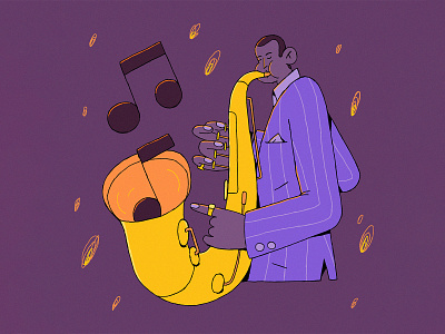 J for Jazz 🎷 36daysoftype character design hiddentype illustration jazz jazzy lights music musical musician muti orange purple saxophone suit type whimsical ywllow
