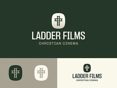 Ladder Films - Christian Cinema branding christian cinema creative logo design cross film film roll god identity jesus ladder logo logo lockup modern logo design movie video visual identity design