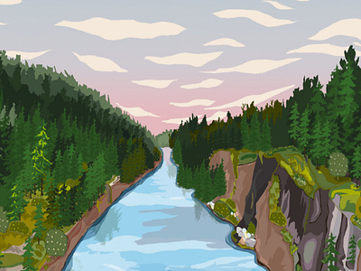 Landscape illustration adobephotoshop beauty blue canada clouds colorful digitalart forest frenchriver green illustration landscape natureart ontario river sky stones trees