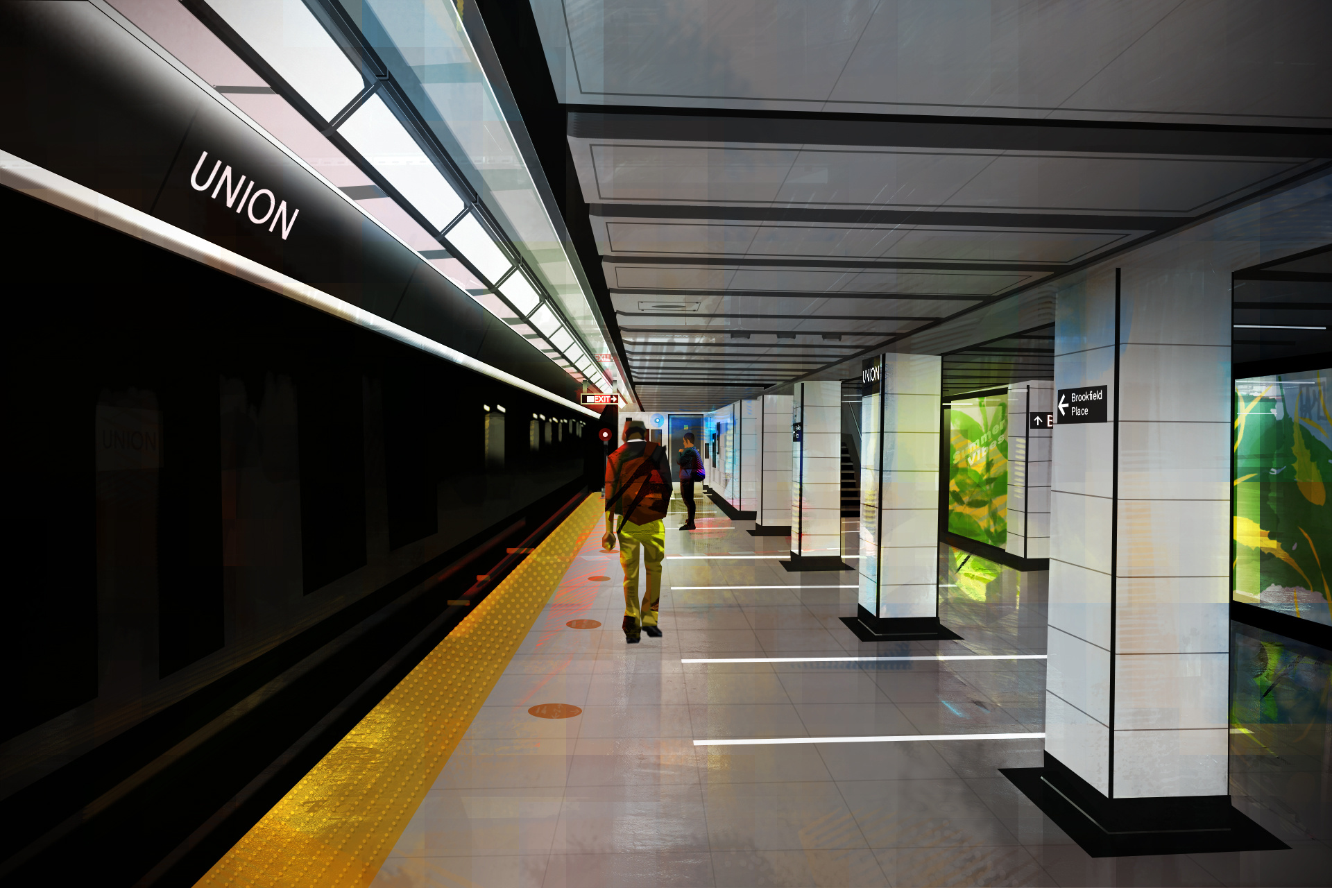 Late hours city illustration lights metro people print station subway toronto train