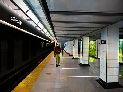 Late hours city illustration lights metro people print station subway toronto train