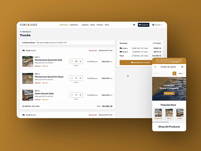 Custom E-commerce for Wholesale Stone Delivery cart case study checkout design ecommerce marketplace ui ux web app web development