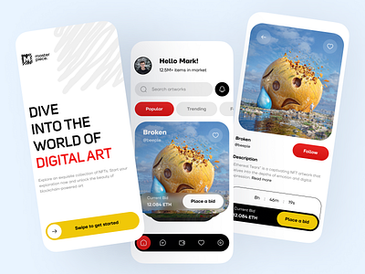 NFT marketplace app app auction branding design digital art marketplace mobile mobile app nft ui