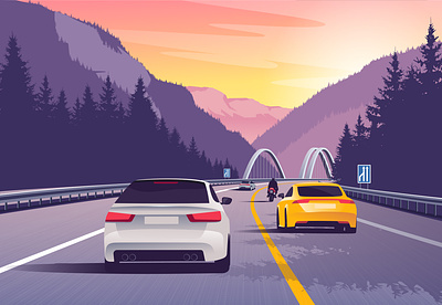 In the mountains at sunset apls car cloud driving euorope forest journey landscape mountain nature road scenichill sly spees summer sunset traffic travel tree vector