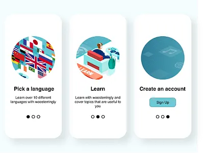 Woosterringly Vocabulary Learning Languages App - Onboarding app clean courses design flat illustration ios languages learn learning minimal mobile mobile app platform prototype ui uidesign ux