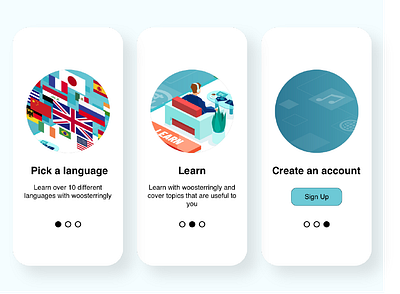 Woosterringly Vocabulary Learning Languages App - Onboarding app clean courses design flat illustration ios languages learn learning minimal mobile mobile app platform prototype ui uidesign ux
