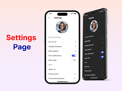 Settings Page dark mode graphic design light mode setting setting page ui ux