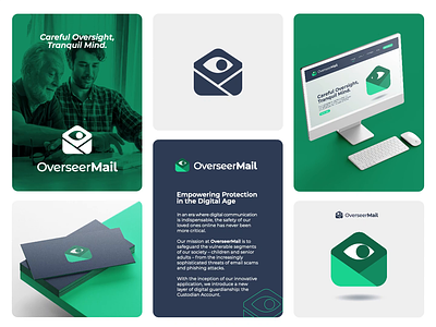 Overseer Mail Branding animated grid animated logo animated presentation animation blinking eye brand animation branding business cards caretaker detection device mockup email provider email service eye green guardian logo looking overseer mail searching