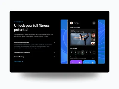 Features Section · Detachless FREE Figma UI kit dark mode dark ui design excercise features section figma fitness gym health nutrition ui ui design ui kit uiux ux ux reseach web design website workout