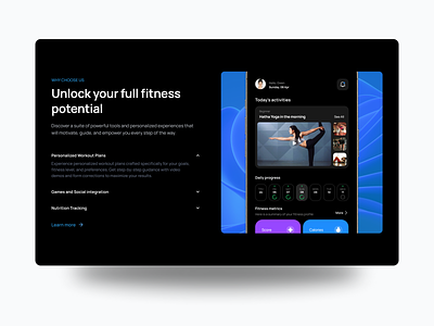 Features Section · Detachless FREE Figma UI kit dark mode dark ui design excercise features section figma fitness gym health nutrition ui ui design ui kit uiux ux ux reseach web design website workout