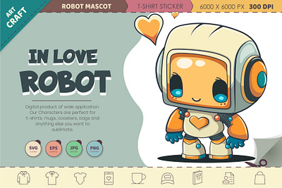Cartoon robot in love. android cartoon character chibi comic cyborg illustration love machine mascot mechanism robot robotic sticker vector
