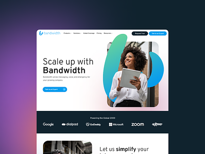 Bandwidth Homepage Concept communications gradient hero homepage layout masthead network platform startup telenetwork ui web design website