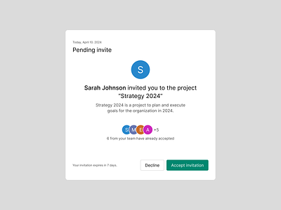 Pending invitation accept invite accept modal avatars buttons cta design exploration figma invite modal pending invitation pending invite pending invite component people popup product design profiles project ui ux web design