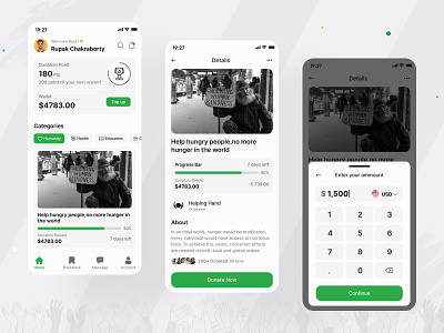 Crowdfunding - Mobile App Concept 2024 design app app design best designer charity app community crowdfunding dination fund raising giving help minimal mobile design mobileapp mobileappdesigner nonprofit product designer rupak chakraborty ui uiuxdesigner