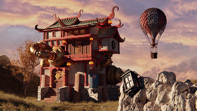 When magic was not a thing yet... 3d concept house japanese nature old steampunk