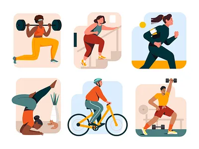 Training and balanced lifestyle balanced lifestyle branding cycling flat illustration graphic design gym health illustration lifestyle run sport ternium training ui weights yoga